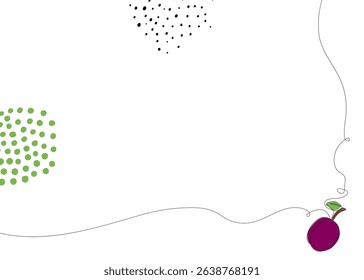 Plum continuous line background. One single line organic healthy food concept. Minimalism modern style graphics design