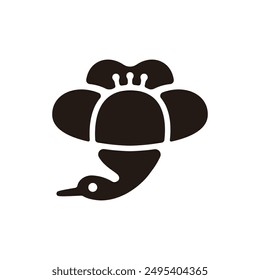 Plum and crane icon. Flat silhouette version.