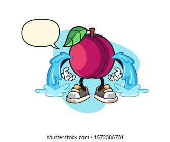 Plum cry with speech bubble cartoon. Mascot Character vector.