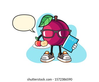 Plum dietitian with speech bubble cartoon. Mascot Character vector.