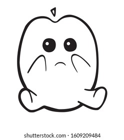 
plum with emotion sadness   (doodle style as a beautiful icon, linear sketch, vector )
