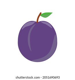 Plum flat icon. Colored pictogram for web. Line stroke. Isolated on white background. Vector eps10