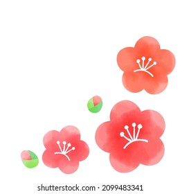 Plum flower illustration in watercolor style (white background, vector, cut out)