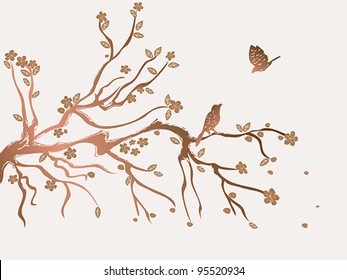 plum flowers blossom with birds in spring