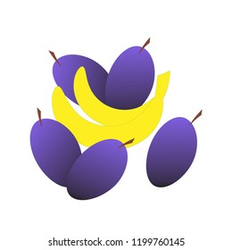 plum fruit bananas ripe. vector