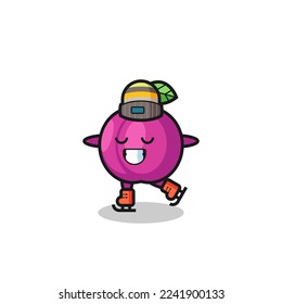 plum fruit cartoon as an ice skating player doing perform , cute style design for t shirt, sticker, logo element