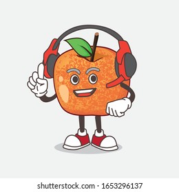 Plum Fruit cartoon mascot character speaking on a headphone