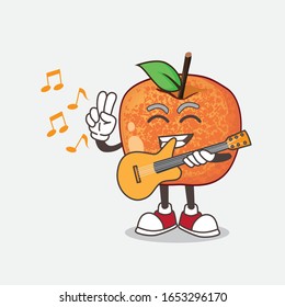 Plum Fruit cartoon mascot character playing a guitar