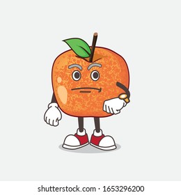 Plum Fruit cartoon mascot character on a waiting gesture