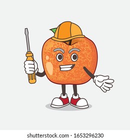 Plum Fruit cartoon mascot character as smart technician