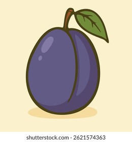 Ilustración vectorial de estilo de dibujos animados de fruta de ciruela