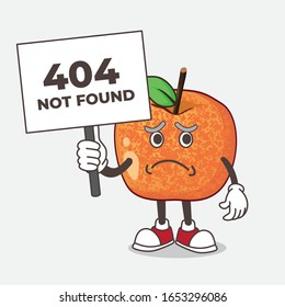 Plum Fruit cheerless face cartoon mascot character holding a 404 board