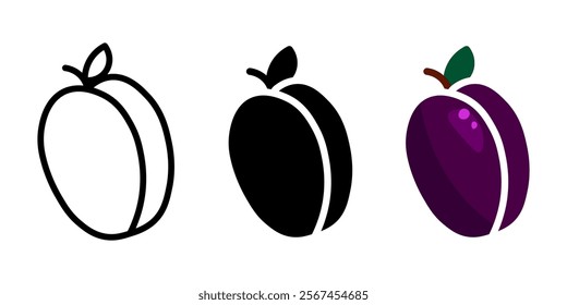 Plum fruit color icon. Purple juicy plum symbol. Fresh rand ripe fruit sign. Summer pictogram.