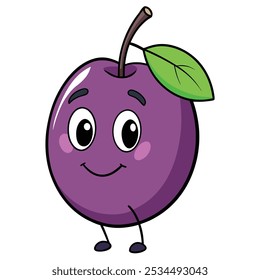 plum fruit cute character vector illustration isol