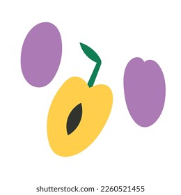 Plum fruit icon, cartoon doodle illustration isolated on white background. Simple hand drawn art, doodle icon, healthy food clipart