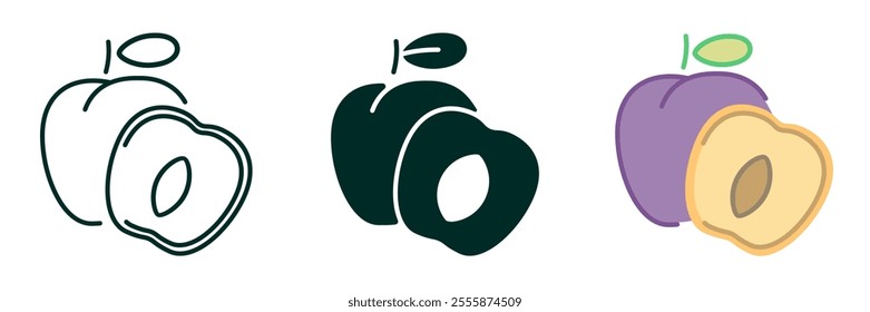 Plum Fruit icon collection simple design Editable Transparent isolate background