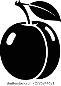 Plum fruit icon with stem and leaf silhouette stonefruit isolated ingredient