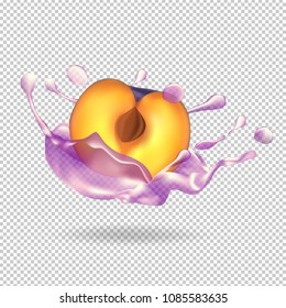 Plum fruit juice splash 3d  vector realistic illustration 