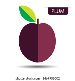 Plum fruit on white background. Flat design style. vector illustration.
