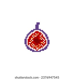 Plum fruit pixel 8bit art vector illustration background.