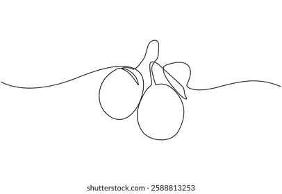 Plum fruits in continuous line art drawing style. Minimalist black line sketch on white background, Single line drawing botanical theme for logo and posters, vector illustration.
