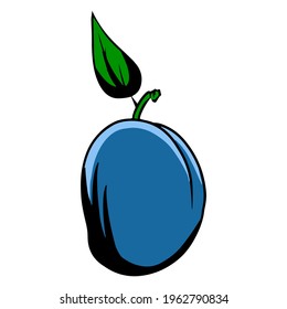 Plum. Fruits. Healthy food. Vitamins. Cartoon style. Vector illustration for design and decoration.