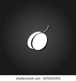 Plum fruits icon flat. Simple White pictogram on black background with shadow. Vector illustration symbol