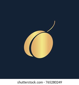 Plum fruits icon flat. Simple gold pictogram on dark background. Vector illustration symbol