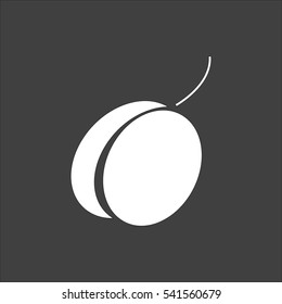 Plum fruits icon flat. Vector white illustration isolated on black background. Flat symbol