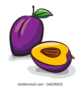 Plum fruits sketch drawing vector set