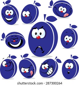 plum icon cartoon with funny faces isolated on white