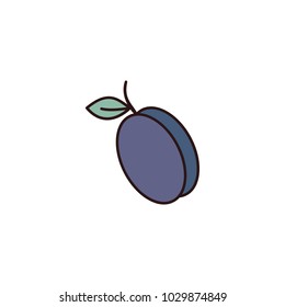 Plum icon in cartoon style. Vector illustration with Plum isolated on white background. cartoon fruit object for web