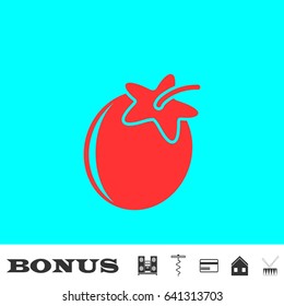 Plum icon flat. Red pictogram on blue background. Vector illustration symbol and bonus buttons Music center, corkscrew, credit card, house, drum