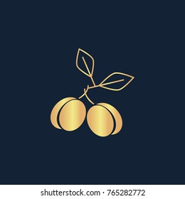 Plum icon flat. Simple gold pictogram on dark background. Vector illustration symbol