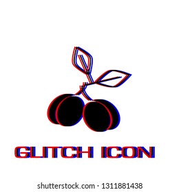 Plum icon flat. Simple pictogram - Glitch effect. Vector illustration symbol
