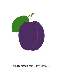 Icono de ciruela. Frutos sanos con hoja. Ilustración vectorial.