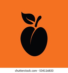 Plum icon. Orange background with black. Vector illustration.