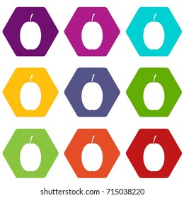 Plum icon set many color hexahedron isolated on white vector illustration