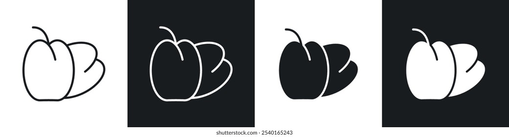 Conjunto de iconos de ciruela. Símbolos de Vector en colores blanco y negro.