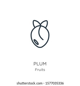 Plum icon. Thin linear plum outline icon isolated on white background from fruits collection. Line vector sign, symbol for web and mobile