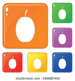 Plum icons set collection vector 6 color isolated on white background