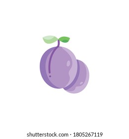 Ilustración de ciruela - Pluma con tallo y hoja aislada en fondo blanco
