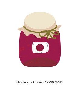 Plum jam in a glass jar. Vector illustration in a flat style on a white background is isolated.