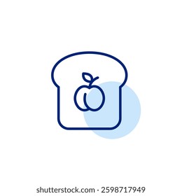 Plum jam on toasted bread. Breakfast sandwich with sweet marmalade. Pixel perfect, editable stroke vector icon