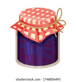 Plum Jam Poured in Glass Jar with Paper Cover Vector Illustration