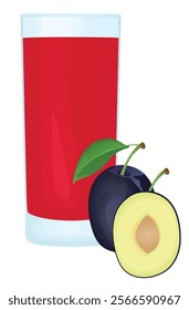 Plum juice in glass, vector