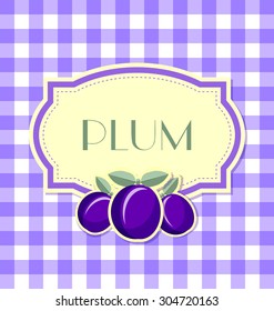 Plum label in retro style on squared background