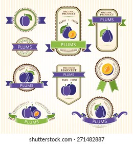 Plum labels. Fruits badges and stickers collection.