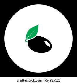 plum with leaf fruit simple black and green icon eps10