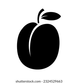 Plum with leaf icon isolated black sign on white background Vector illustration eps 10